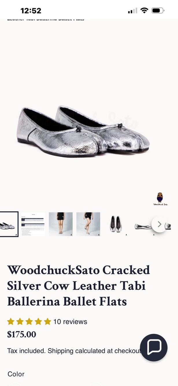 Woodchuck Sato 41 Cracked Silver Cow Leather Tabi Ballerina Ballet Flats NIB